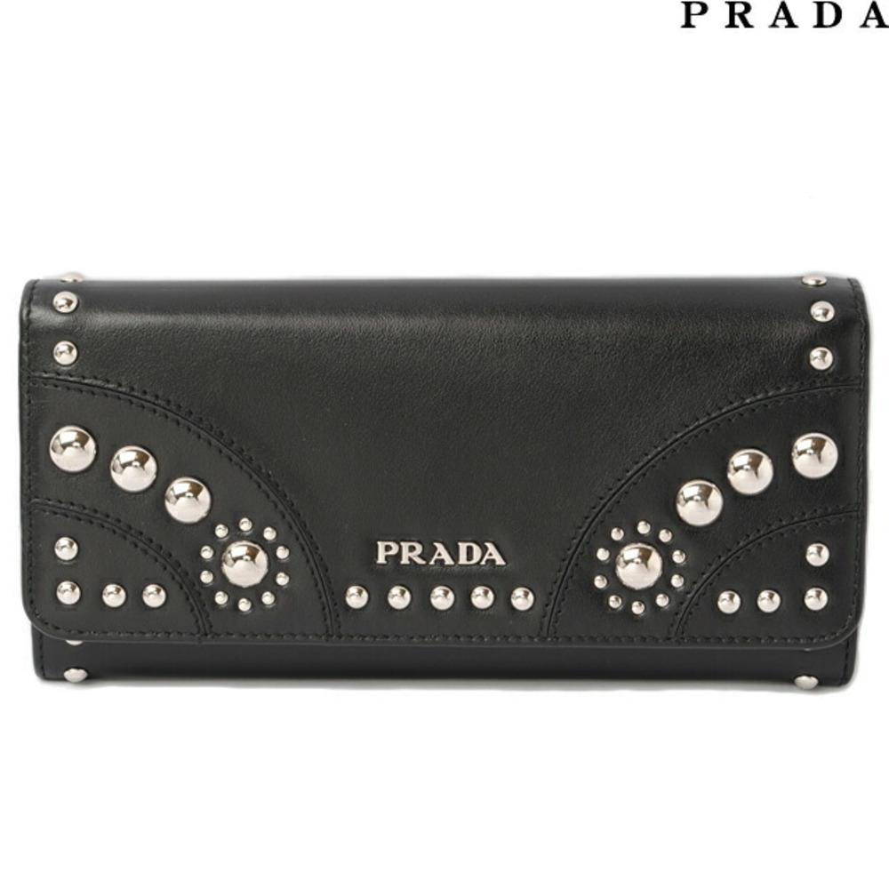 Prada Long Wallet Studded Soft Calf Black - image 1